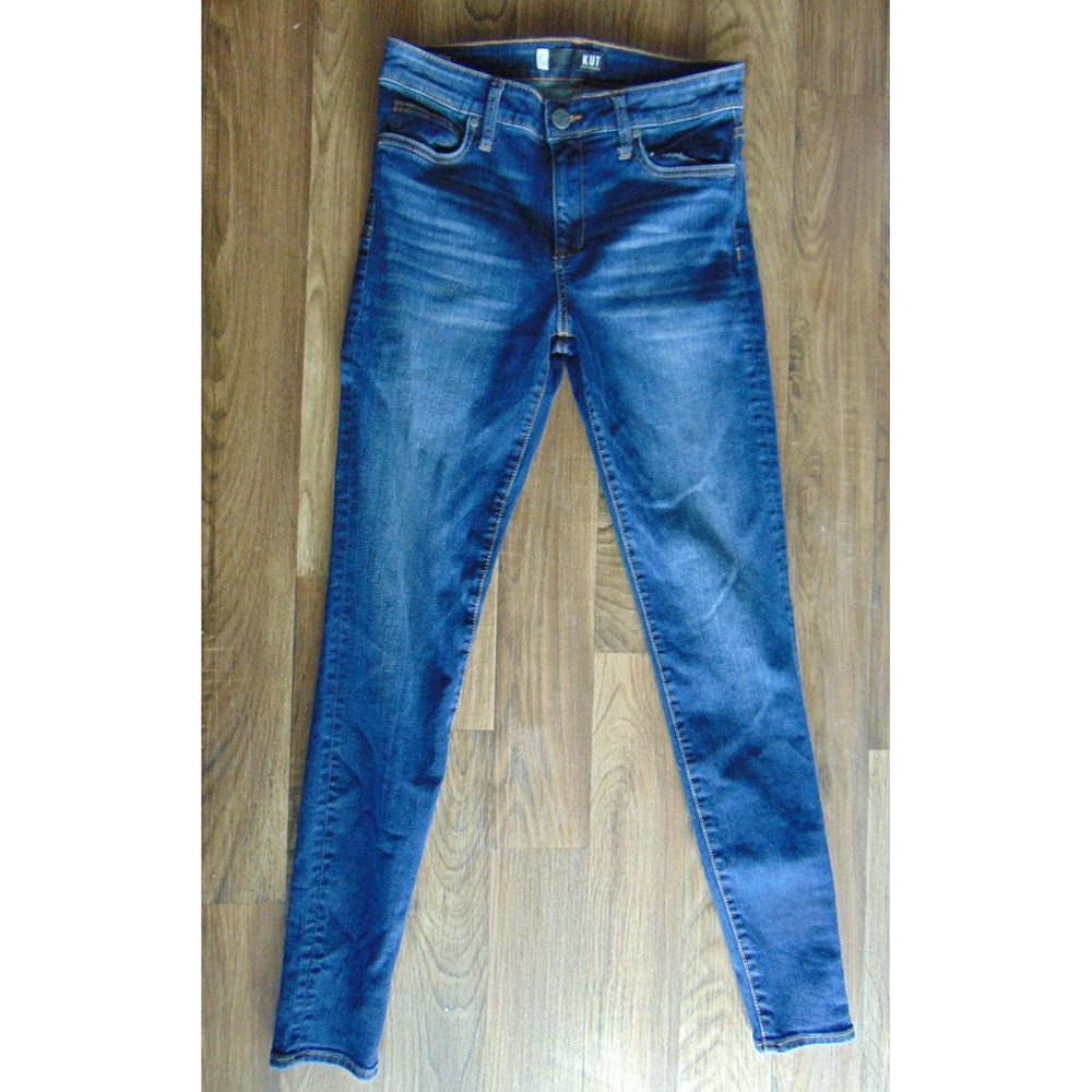 Kut from the Kloth Mia High Rise Skinny Jeans Blue Dark Wash Distressed Size 6